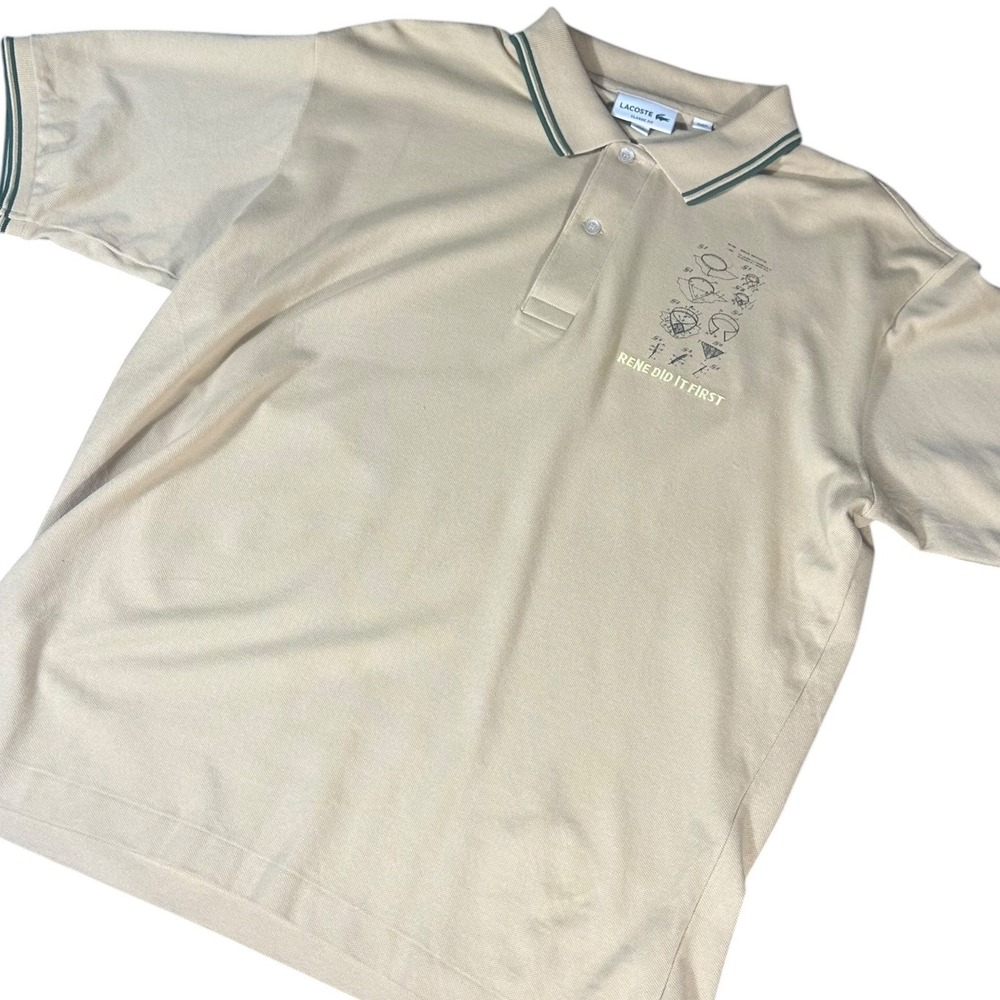 Lacoste Polo Shirt Mens 3XL Tan Rene Did It First Graphic Piqué Rare